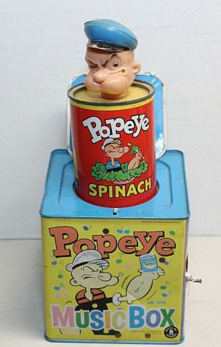 Rare 1953 Vintage Popeye In The Can Music Box By Mattle,  It