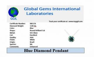 RARE 6.  85 Ct Round Brilliant Cut Blue Diamond Solitaire Pendant,  Cut 6