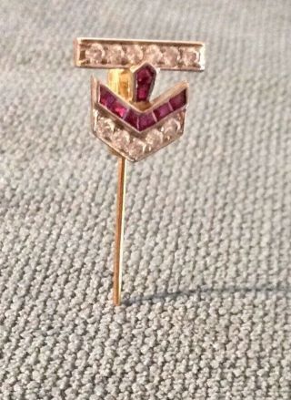 Vintage 14k Gold Ruby And Diamond Stick Pin