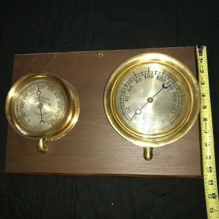 2 Antique Brass Railroad Steam Pressure Gauges Mounted Steampunk Star Belfield 7