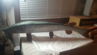 Hand Carved Large 40 " Pike Fish Spearing Decoy From Central Wisconsin