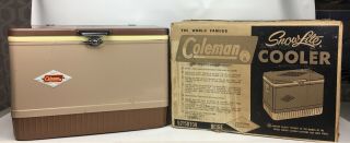 Vintage 1964 Coleman Snow Lite Cooler Diamond Top Logo Beige With Box