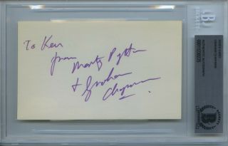 Graham Chapman Monty Python Holy Grail Signed Index Card Encapsulated Bas Rare