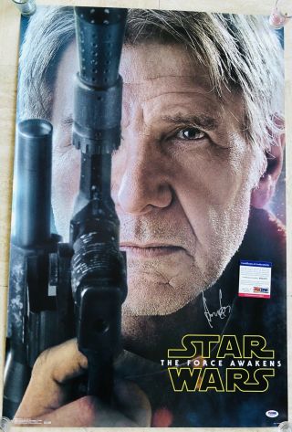 RARE Star Wars The Force Awakens HARRISON FORD Signed AUTOGRAPH Movie Poster PSA 7