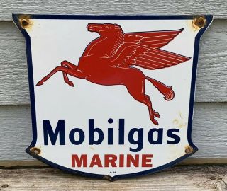 Vintage Mobilgas Marine Porcelain Gas Station Pump Sign Dated 56 