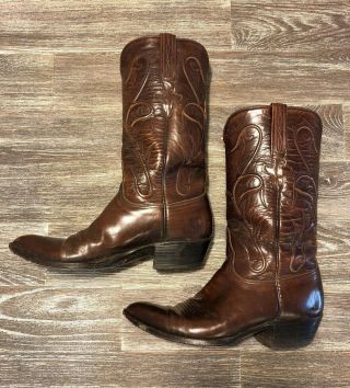 Vintage Lucchese Cowboy Boots Mens Size 9 E Brown Made Is Usa Nicely Broken In