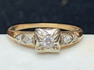 Antique 14k Gold Diamond Ring Art Deco Wedding Engagement Designer Signed Woods
