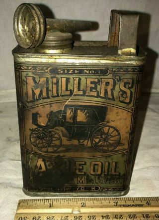 Antique Frank Miller Axle Oil Tin Vintage Carriage Can Early Whiz Hollingshead