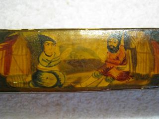 19th Century Indo - Persian Kashmir Papier Mache QALAMDAN Pen Box 4 Figural Scenes 7