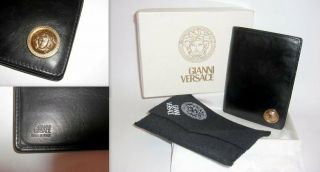 Gianni Versace Medusa Head Black Leather Wallet - Vintage 1990s - -