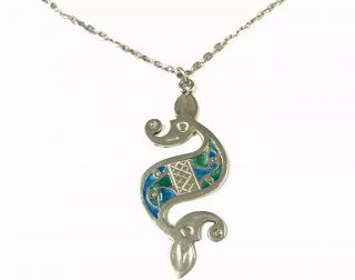Vintage Ola Gorie Orkney Scottish Silver & Enamel Double Sided Pendant Necklace