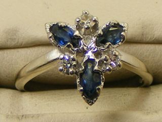 Antique Heirloom 14k White Gold Blue Sapphire And Diamond Ring Size 5.  5
