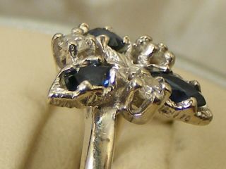 Antique Heirloom 14K White Gold Blue Sapphire and Diamond Ring Size 5.  5 2