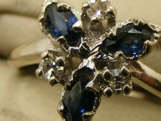 Antique Heirloom 14K White Gold Blue Sapphire and Diamond Ring Size 5.  5 4