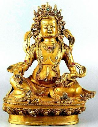 Large Chinese Copper Gold Gilt Tibetan God Buddha Statue On Lotus Flower Stand