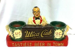 Utica Beer Sign Back Bar Statue 1948 Guy Holder Vintage Chalkware Display Chalk