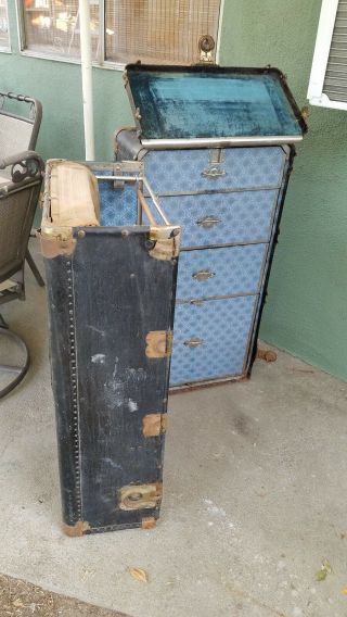 Vintage antique wardrobe Hartman Steamer Trunk with drawers Train car baggage 4