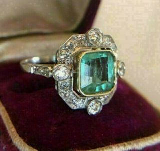 Engagement Ring Vintage Art Deco 2.  0ct Green Asscher Diamond 14k White Gold Over