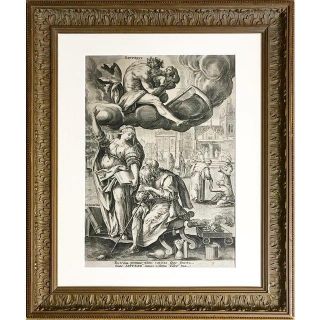 Antique 16th C Old Master Engraving " Saturn " By Adriaen Collaert