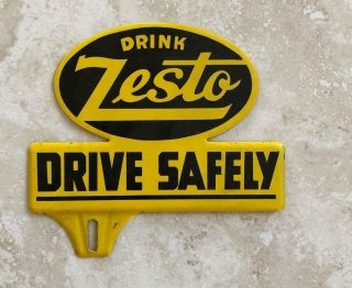 Drink Zesto Drive Safely Vintage Automotive License Plate Tag Topper