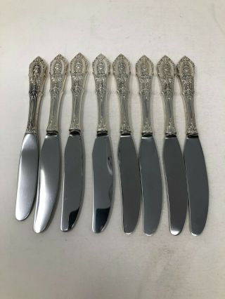 Wallace Rose Point Sterling Silver Set Of 8 Hh Butter Spreader Knives No Mono