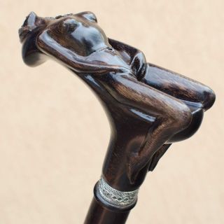 Unique Hand Carved Wooden Walking Stick Canes For Men - Nymph - Fancy Wood Cane