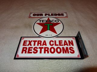 Vintage Texaco Our Pledge Restrooms 11 3/4 " Metal Gasoline Oil Flange Sign