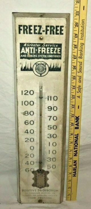 Antique Freez - Anti Freeze Wood Thermometer Sign Car Auto Gas Oil Station