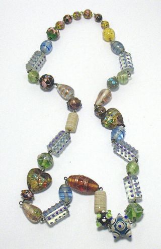 Glass Bead Necklace Mixed Beads 26 Inches Long Vintage