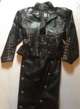Michael Hoban North Beach Leather Jacket & Pants Set.  Black W/studs.  Vintage Women