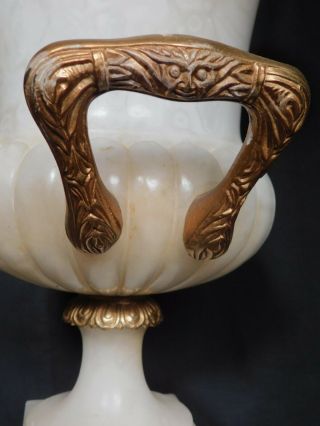 Vintage Alabaster Gilt Metal Carved Marble Campagna Urn Lamp Art Deco Empire UP 4