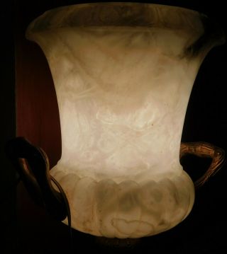 Vintage Alabaster Gilt Metal Carved Marble Campagna Urn Lamp Art Deco Empire UP 6