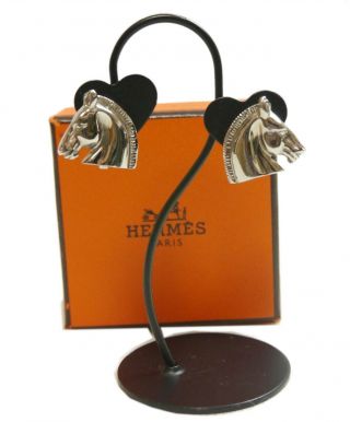 Authentic Hermes Earrings Horse Vintage Silver Palladium 4049