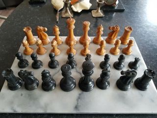 Antique Large Wooden Chess Set Weighted,  Attic Find