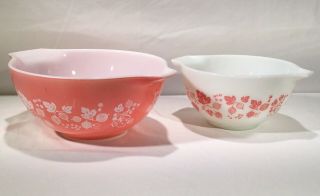 Vintage Pyrex Pink Gooseberry Cinderella 4 Bowl Mixing Set 444 443 442 441 LOOK 4