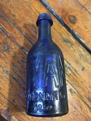 Antique Cobalt Blue Tent Top John Ryan Savannah Ga Georgia Soda Bottle 1859