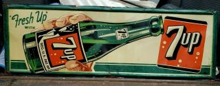 Rare Vintage 1951 7up Sign W/ Girl In Bottle - 54 " Embossed Metal 7 Up Soda Pop