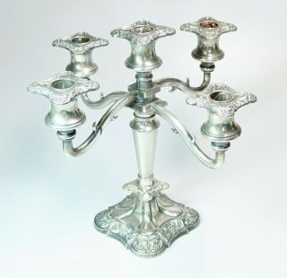 Antique Vintage Silver Plated 5 Light Candelabra Made In England 10.  5 " High