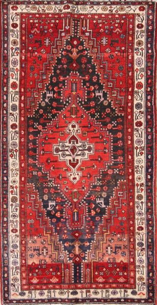 Vintage Geometric Tribal Runner 4x8 Hamedan Persian Oriental Rug Wool Carpet