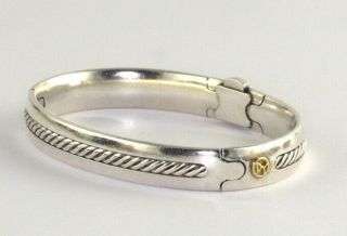 Vtg David Yurman Sterling Silver Gold Hinged Oval Cable Logo Bangle Bracelet