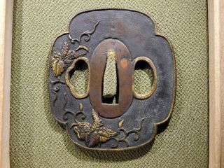 RARE MINO - School TSUBA Flowers 18 - 19thC Japanese Edo Samurai Koshirae Antique 3