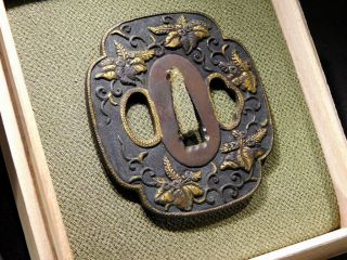 RARE MINO - School TSUBA Flowers 18 - 19thC Japanese Edo Samurai Koshirae Antique 4