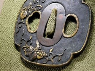 RARE MINO - School TSUBA Flowers 18 - 19thC Japanese Edo Samurai Koshirae Antique 7