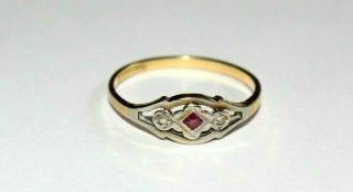 Antique Art Deco 18ct & Platinum Ring.  Ruby.  2 Rose Cut Diamonds.  Size O 1/2.