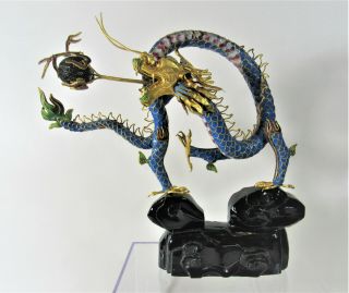 Chinese Filigree Enamel Cloisonne Dragon Figure Statue Playing W Fireball