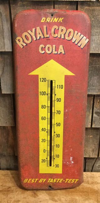 Rustic Vintage Drink Royal Crown Soda Advertising Thermometer Shell Sign Display
