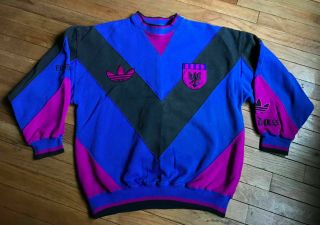 Vintage 80s Adidas Fussball Frg Germany Futbol Soccer Sweatshrit Small Purple