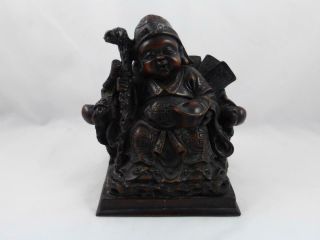Vintage Japanese Root Wood / Hardwood Carving Statue Of A God Jurojin