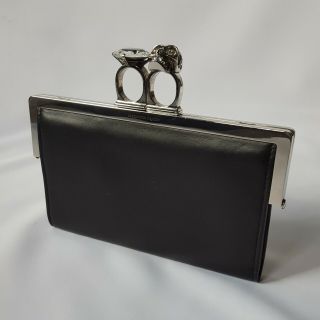 Rare Alexander Mcqueen Sample Black Leather Skull Knuckle Duster Box Clutch Bag