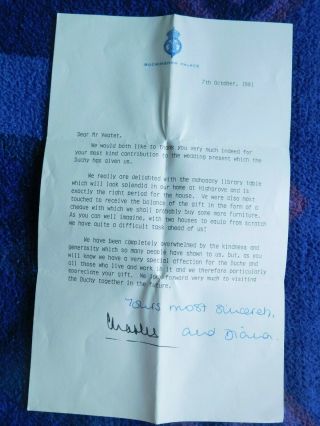Prince Charles And Princess Diana Rare Hand Signed Joint Letter